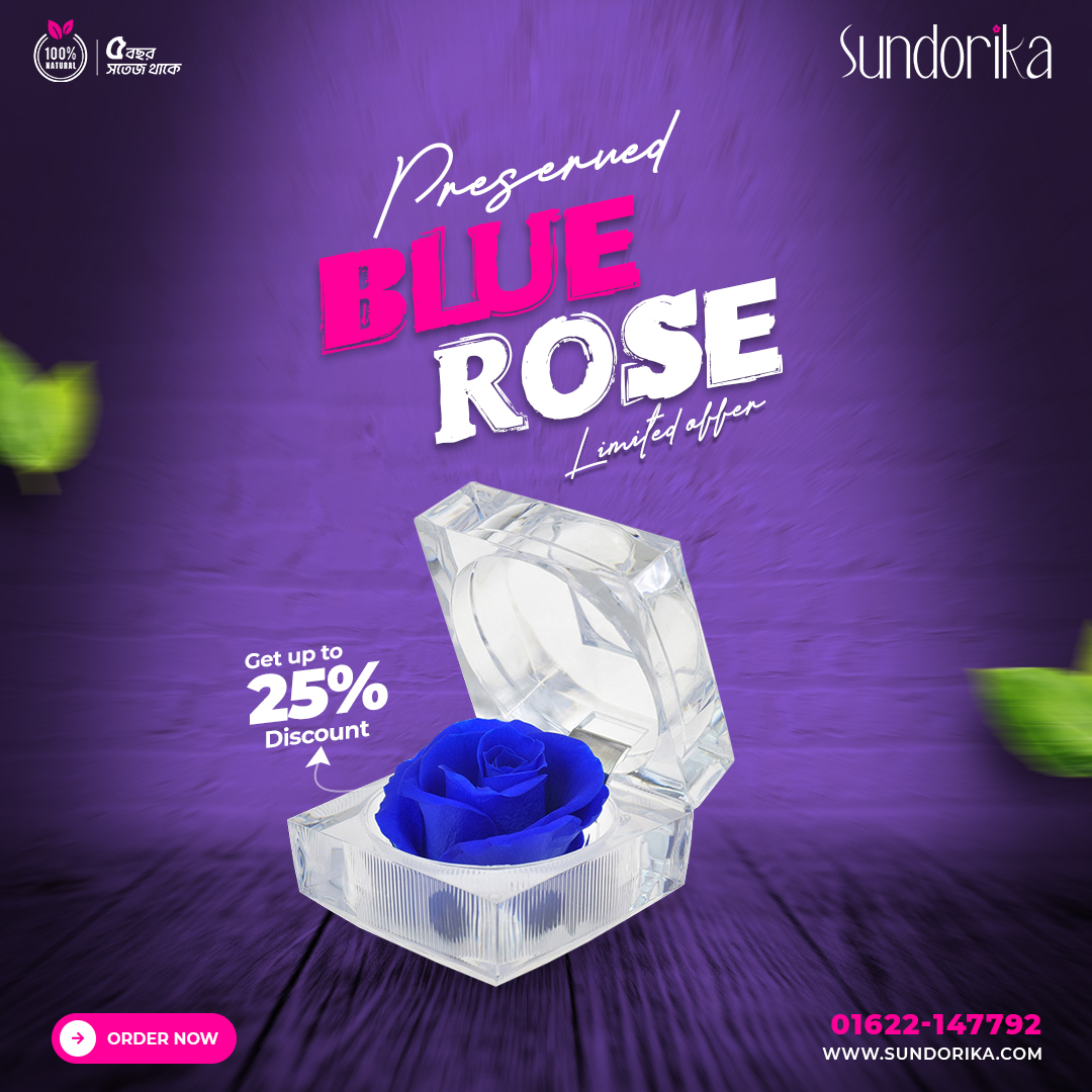 Blue Color Real Rose Preserved Flower