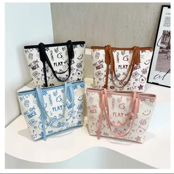 Large Capacity Cute Cartoon Print Armpit Tote Bag – Fun & Functional
