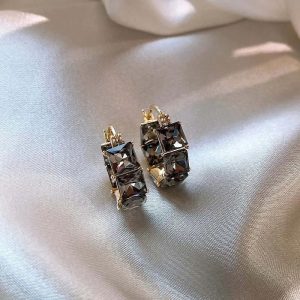 Vintage Black Square Crystal Hoop Earrings for Women – Exquisite Shiny Zircon Round Earrings