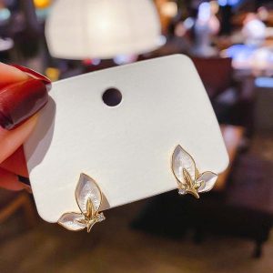 White Enamel Butterfly Stud Earrings – Cute Korean Fashion Jewelry for Women & Girls