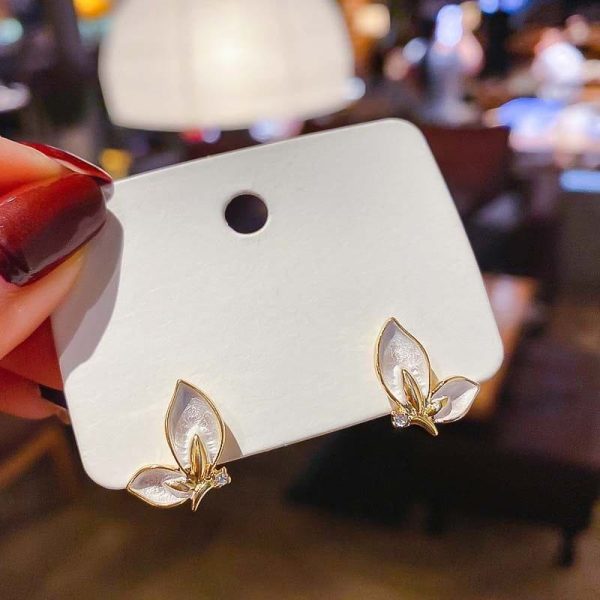 White Enamel Butterfly Stud Earrings – Cute Korean Fashion Jewelry for Women & Girls