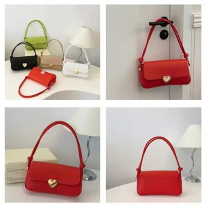 Simple Retro Love Shape Purse Bag – PU Leather, Zipper + Button Closure