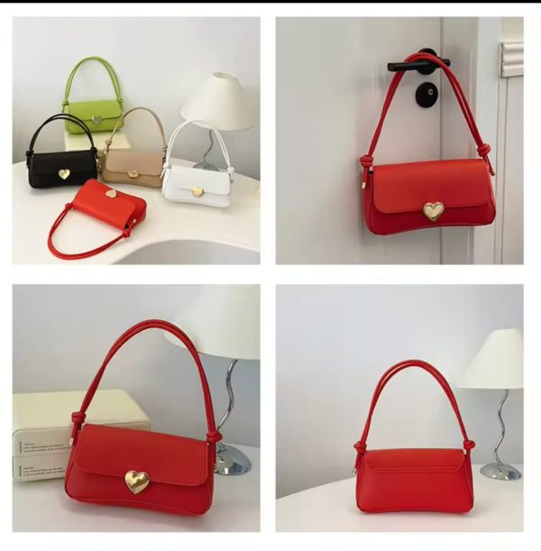 Simple Retro Love Shape Purse Bag – PU Leather, Zipper + Button Closure