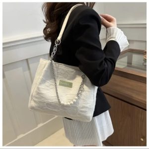 Vintage Pearl Handle Tote Bag for Women – Elegant Solid Color Design