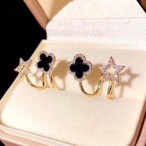 Luxury Niche Earrings – Feminine Five-Pointed Star & Four-Leaf Flower Design