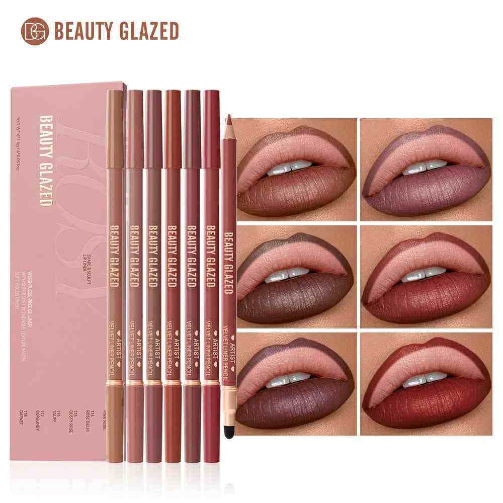 6877ef3896f02.jpg Beauty Glazed 6 Pcs Lip Liner Set with Blende - Image 1
