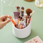 Modern Fashion Makeup Brush Holder Organizer with 360 Rotating Dustproof Lid for Vanity Plastic Material - Image 3