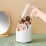Modern Fashion Makeup Brush Holder Organizer with 360 Rotating Dustproof Lid for Vanity Plastic Material - Image 4